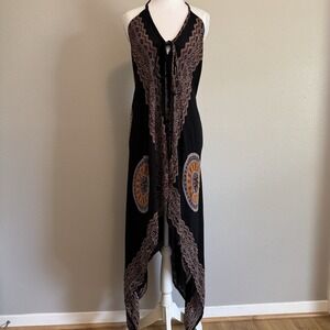 Boho Whimsigoth Mandala Halter Tunic Dress Asymmetrical Handkerchief Open Back
